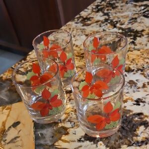 Set of 4 Holiday Poinsettia Glass Set from Crisal of Portugal.